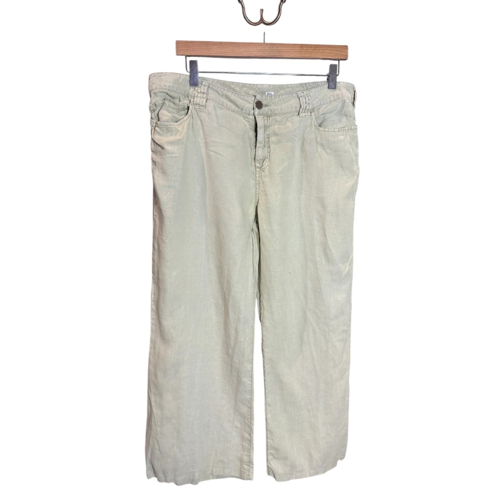 Pure Color Women's Beige Linen‎ Blend Wide Leg Pants Size 32 Beach Vacation